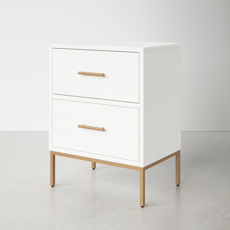 AllModern Amella 2 Drawer Nightstand in Bright White/Gold & Reviews